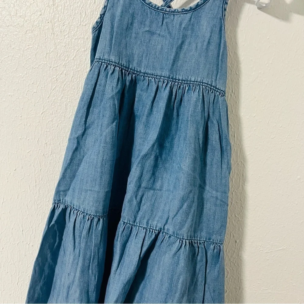 GAP Kids Girls Small Chambray Tiered Sleeveless Blue Sundress Casual Outdoors